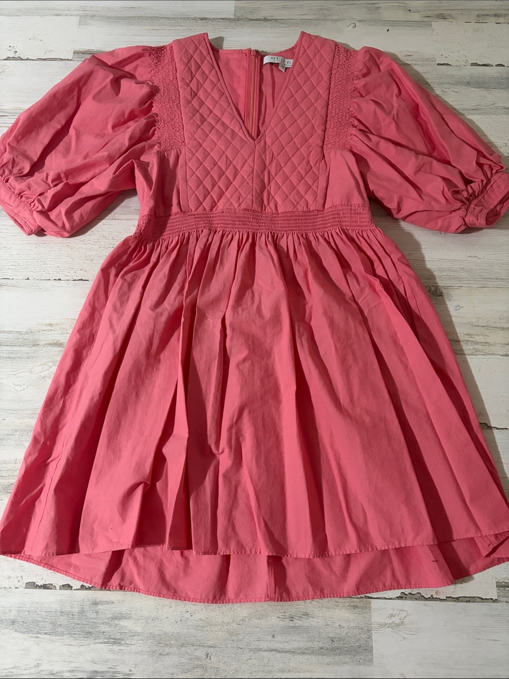 HUNTER BELL Dixon Quilted Puff Sleeve Dress in Coral - Picture 4 of 12